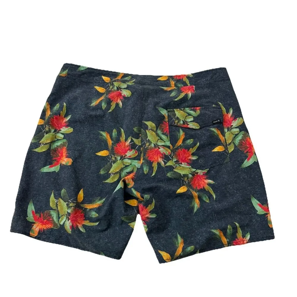 ROARK Passage‎ La Selva Board Shorts Mens 36 Blue Floral Print Hemp Blend Beach